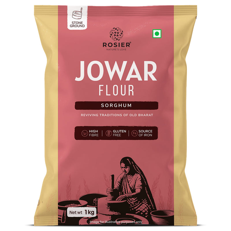 Ashoka Organics Stone Ground Jowar Flour 1kg made from sorghum, high fibre, gluten free and a natural source of iron