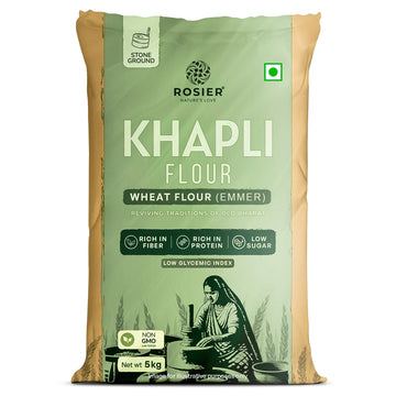 Khapli (Emmer) Wheat Atta - Stone Ground Khapli Wheat Flour – Low GI, High Fiber – 100% Non-GMO Heritage Grain – Supports Digestion & Metabolic Health 5 kg