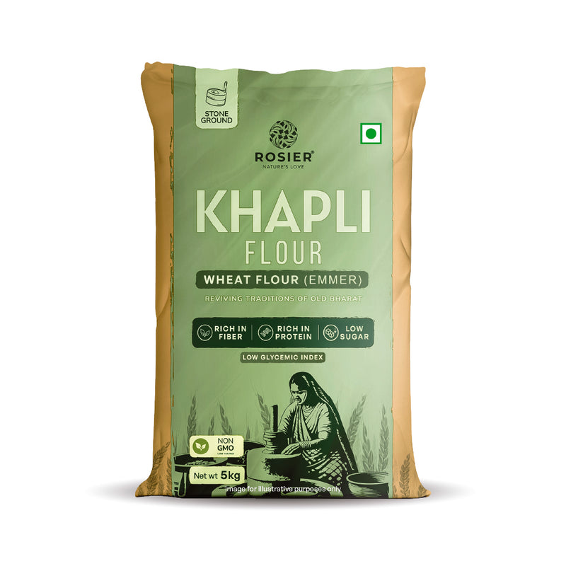 Ashoka Organics Khapli Flour (Emmer Wheat Flour) 5kg - Stone Ground High Protein High Fiber Low Glycemic Index Atta