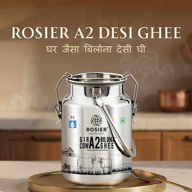 Gir Cow A2 ghee - Made From Curd (5 Ltr - Steel Dolchi)