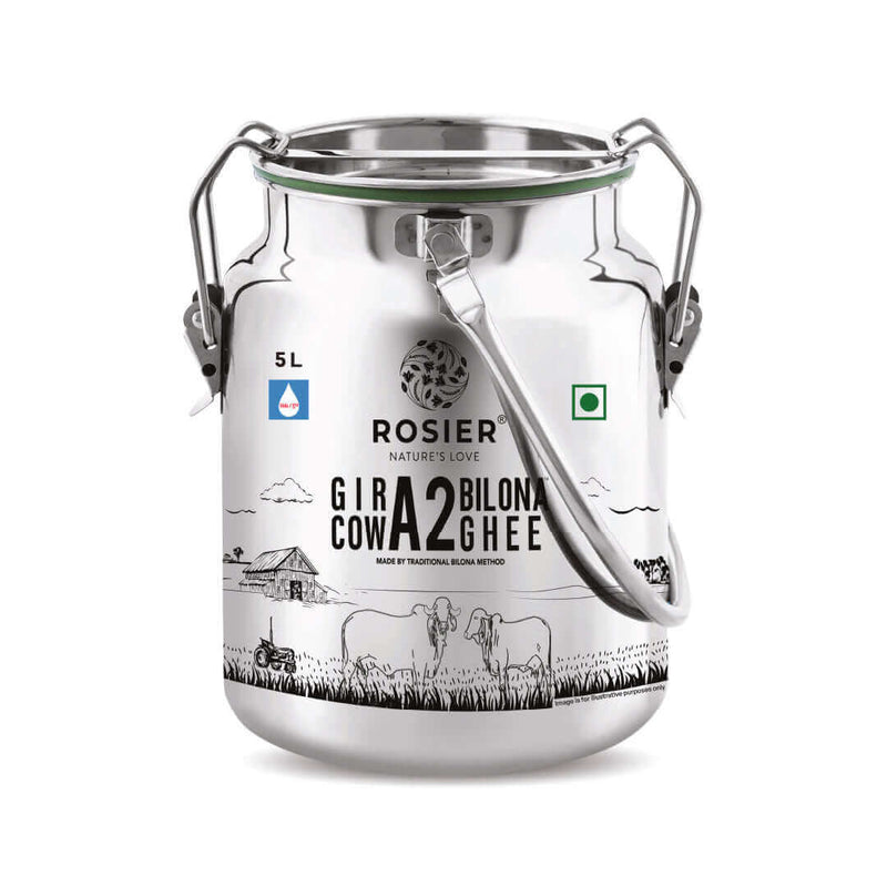 Gir Cow A2 ghee - Made From Curd (5 Ltr - Steel Dolchi)