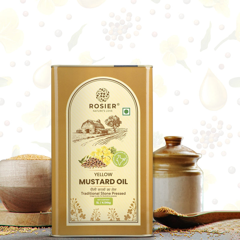 Ashoka Organics Stone Pressed Yellow Mustard Oil 5L tin – traditional cold extracted mustard oil made from premium mustard seeds