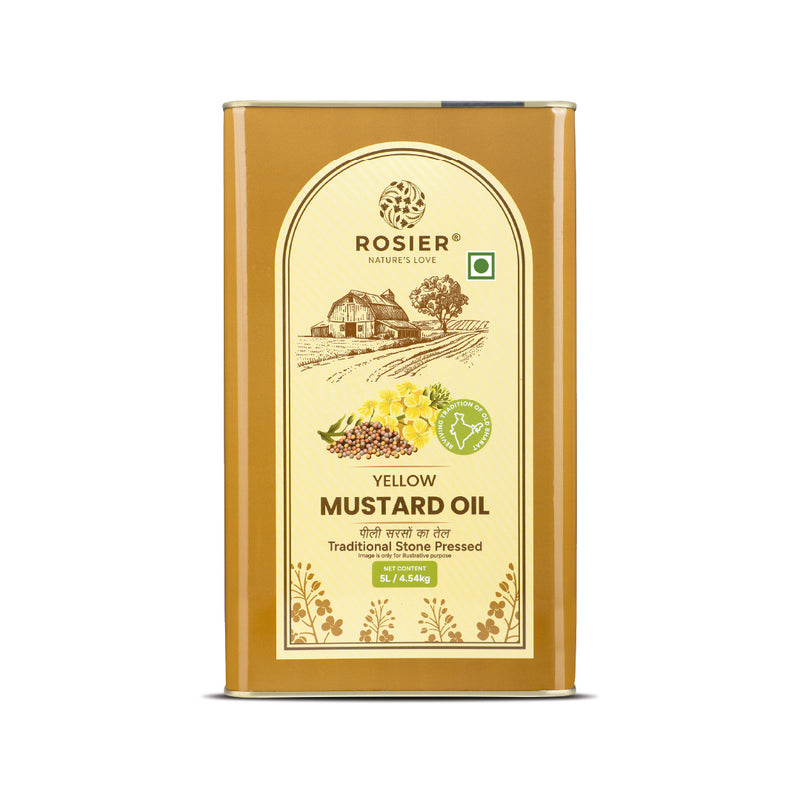 Ashoka Organics Yellow Mustard Oil 5L - Traditional Stone Pressed Pure Kachi Ghani Mustard Oil for Healthy Cooking